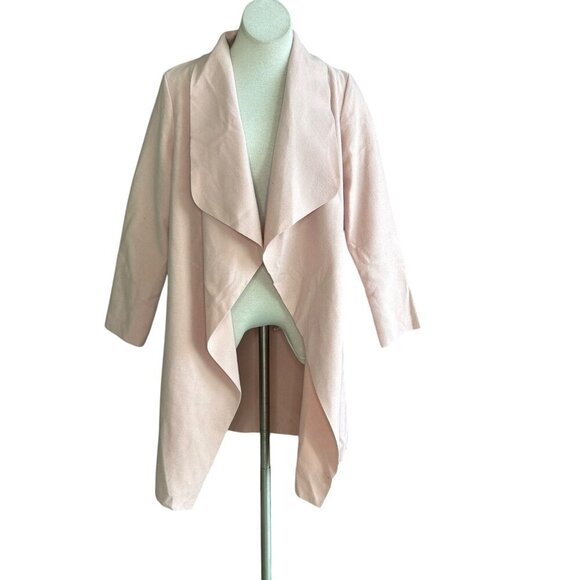 Guess Light Pink Faux Suede Open Drape Asymmetrical Duster Jacket Coat Size M - Picture 8 of 11